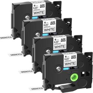 GREENCYCLE 4PK Black on White TZe-211 TZ-211 TZe211 TZ211 Laminated Label Tape for Brother P-touch Label Maker(6mm x 8m)
