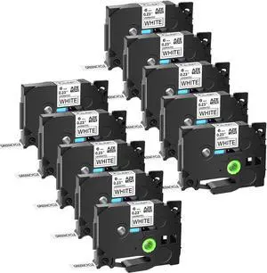 GREENCYCLE 10PK Black on White TZe-211 TZ-211 TZe211 TZ211 Laminated Label Tape for Brother P-touch Label Maker(6mm x 8m)