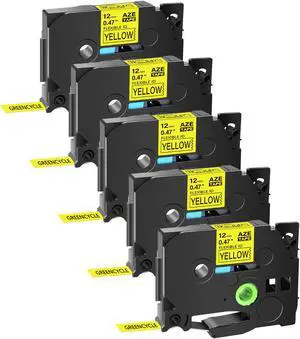 GREENCYCLE 5 Pack Compatible for Brother P-touch TZe-FX631 TZ-FX631 TZ-631 TZe-631 Flexible ID 12mm 0.47'' Black on Yellow TZ TZe Ptouch Tapes 1/2 inch x 26.2ft Laminated Label Tape
