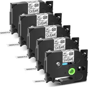 GREENCYCLE 5 Pack Compatible for Brother P-touch TZe-131 TZe131 TZ-131 TZ131 12mm 0.47'' Black on Clear TZ TZe Ptouch Tapes 1/2 inch x 26.2ft Laminated Label Tape