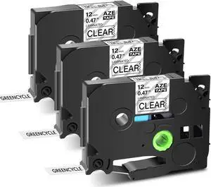 GREENCYCLE 3 Pack Compatible for Brother P-touch TZe-131 TZe131 TZ-131 TZ131 12mm 0.47'' Black on Clear TZ TZe Ptouch Tapes 1/2 inch x 26.2ft Laminated Label Tape