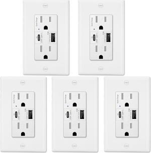 GREENCYCLE 4.8A Quick Charge USB Outlets Receptacles, 15 Amp Type C Supports PD & QC 3.0 USB C Wall Outlet UL Listed, 5 Pack
