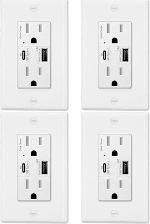 GREENCYCLE 4.8A Quick Charge USB Outlets Receptacles, 15 Amp Type C Supports PD & QC 3.0 USB C Wall Outlet UL Listed, 4 Pack