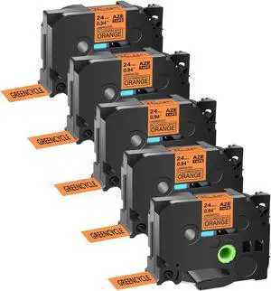 GREENCYCLE 5 Pack Compatible for Brother P-touch TZe-B51 TZeB51 TZ-B51 TZB51 24mm 0.94'' Black on Fluorescent Orange TZ TZe Ptouch Tapes 1 inch x 16.4ft Laminated Label Tape