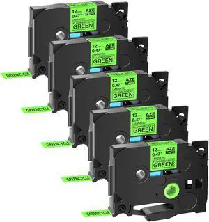 GREENCYCLE 5 Pack Compatible for Brother P-touch TZe-D31 TZeD31 TZ-D31 TZD31 12mm 0.47'' Black on Fluorescent Green TZ TZe Ptouch Tapes 1/2 inch x 16.4ft Laminated Label Tape