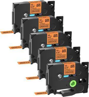 GREENCYCLE 5 Pack Compatible for Brother P-touch TZe-B31 TZeB31 TZ-B31 TZB31 12mm 0.47'' Black on Fluorescent Orange TZ TZe Ptouch Tapes 1/2 inch x 16.4ft Laminated Label Tape