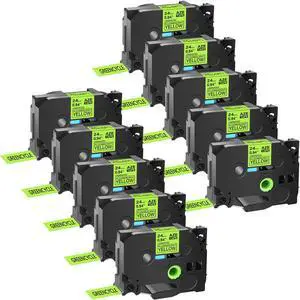 GREENCYCLE 10 Pack Compatible for Brother P-touch TZe-C51 TZeC51 TZ-C51 TZC51 24mm 0.94'' Black on Fluorescent Yellow TZ TZe Ptouch Tapes 1 inch x 16.4ft Laminated Label Tape