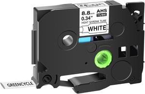 GREENCYCLE 1 Pack Compatible for Brother P-touch HSe-221 HSe221 HS-221 HS221 8.8mm 0.34'' x 1.5m Black on White Heat Shrink Tubes for Wires Cables
