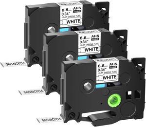 GREENCYCLE 3 Pack Compatible for Brother P-touch HSe-221 HSe221 HS-221 HS221 8.8mm 0.34'' x 1.5m Black on White Heat Shrink Tubes for Wires Cables