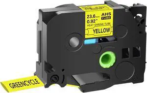 GREENCYCLE 20 Pack Compatible for Brother P-touch HSe-651 HSe651 HS-651 HS651 23.6mm 0.92'' x 1.5m Black on Yellow Heat Shrink Tubes for Wires Cables