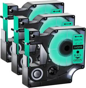GREENCYCLE 3 Pack Compatible for DYMO D1 Label Maker Refill 45019 S0720590 Black on Green, 1/2 Inch x 23 Ft for DYMO LabelManager 160 280 210D 360D 420P Wireless PnP 220P 260P 500TS 450DUO GREENCYCLE 3 Pack Compatible for DYMO D1 Label Maker Refill 45019 S0720590 Black on Green, 1/2 Inch x 23 Ft for DYMO LabelManager 160 280 210D 360D 420P Wireless PnP 220P 260P 500TS 450DUO
