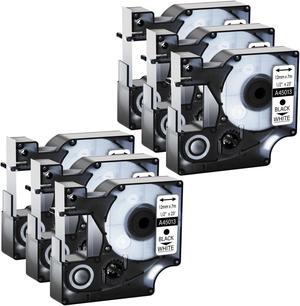GREENCYCLE Compatible Dymo D1 45013 Label Tape S0720530 0.47 Inch (12mm) x 23 Feet (7m) use in Dymo LabelManager 100 200 210D 280 300 LabelManager PC LabelWriter Duo Printer (6 Pack, Black on White)