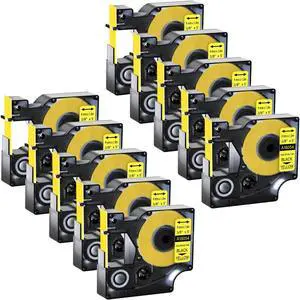 GREENCYCLE 10PK Industrial Rhino Heat Shrink Tubes Compatible for Dymo 18054 Black on Yellow Cable Label Tape (9mmx1.5m,3/8''x5ft) use in DYMO Rhino 1000 3000 4200 5000 5200 6000 Label Maker