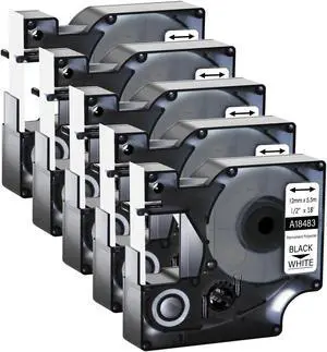 GREENCYCLE 5 Pack Compatible for Dymo Rhino IND 18483 Black on White 1/2'' 12mm x 5.5m Industrial Permanent Polyester Label Tapes