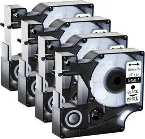 GREENCYCLE 4Pack Compatible for DYMO D1 Label Maker Refill 45013 S0720530 Black on White, 1/2 Inch x 23 Ft for DYMO LabelManager 160 280 210D 360D 420P Wireless PnP 220P 260P 500TS 450DUO GREENCYCLE 4Pack Compatible for DYMO D1 Label Maker Refill 45013 S0720530 Black on White, 1/2 Inch x 23 Ft for DYMO LabelManager 160 280 210D 360D 420P Wireless PnP 220P 260P 500TS 450DUO
