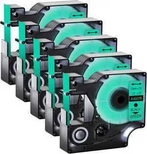 GREENCYCLE 5 Pack Compatible for DYMO D1 Label Maker Refill 45019 S0720590 Black on Green, 1/2 Inch x 23 Ft for DYMO LabelManager 160 280 210D 360D 420P Wireless PnP 220P 260P 500TS 450DUO GREENCYCLE 5 Pack Compatible for DYMO D1 Label Maker Refill 45019 S0720590 Black on Green, 1/2 Inch x 23 Ft for DYMO LabelManager 160 280 210D 360D 420P Wireless PnP 220P 260P 500TS 450DUO