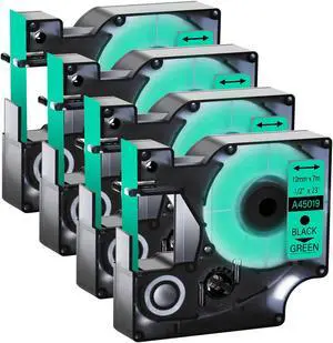 GREENCYCLE 4Pack Compatible for DYMO D1 Label Maker Refill 45019 S0720590 Black on Green, 1/2 Inch x 23 Ft for DYMO LabelManager 160 280 210D 360D 420P Wireless PnP 220P 260P 500TS 450DUO GREENCYCLE 4Pack Compatible for DYMO D1 Label Maker Refill 45019 S0720590 Black on Green, 1/2 Inch x 23 Ft for DYMO LabelManager 160 280 210D 360D 420P Wireless PnP 220P 260P 500TS 450DUO