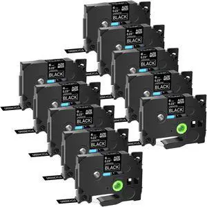 GREENCYCLE 10PK White on Black TZe-315 TZ-315 TZe315 TZ315 Laminated Label Tape for Brother P-touch Label Maker(6mm x 8m)