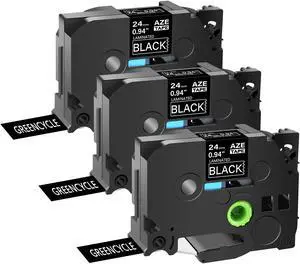 GREENCYCLE 3 Pack Compatible for Brother P-touch TZ TZe Ptouch Tapes TZe-355 TZe355 TZ-355 TZ355 AZe-355 24mm 1'' White on Black Laminated Label Tape