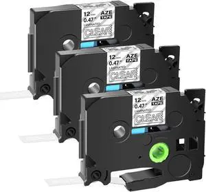 GREENCYCLE 3 Pack Compatible for Brother P-touch TZe-135 TZe135 TZ-135 TZ135 12mm 0.47'' White on Clear TZ TZe Ptouch Tapes 1/2 inch x 26.2ft Laminated Label Tape