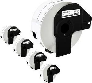 GREENCYCLE 5 Roll DK-1201 DK1201 Die-Cut Address Labels 1.14" x 3.5" (29 mm x 90 mm) Compatible for Brother QL-1050 QL-1050N QL-1060N QL-1100 QL-1110NWB, 400 Labels/Roll,with Cartridge Frame