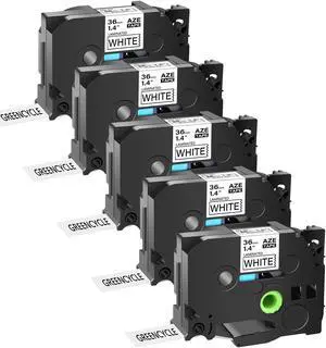 GREENCYCLE 5 Pack Compatible for Brother P-touch TZ TZe Ptouch Tapes TZe-261 TZe261 TZ-261 TZ261 AZe-261 36mm 1.4'' Black on White Laminated Label Tape