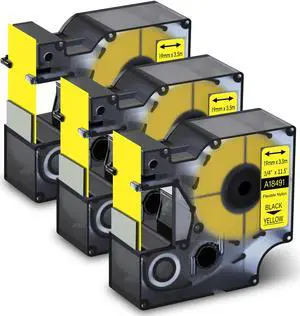 GREENCYCLE 3 Pack Compatible for Dymo Rhino IND 18491 Black on Yellow 3/4'' 19mm x 3.5m Industrial Flexible Nylon Label Tapes