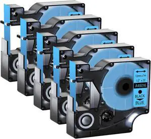 GREENCYCLE 5 Pack Compatible for DYMO D1 Label Maker Refill 45016 S0720560 Black on Blue, 1/2 Inch x 23 Ft for DYMO LabelManager 160 280 210D 360D 420P Wireless PnP 220P 260P 500TS 450DUO GREENCYCLE 5 Pack Compatible for DYMO D1 Label Maker Refill 45016 S0720560 Black on Blue, 1/2 Inch x 23 Ft for DYMO LabelManager 160 280 210D 360D 420P Wireless PnP 220P 260P 500TS 450DUO