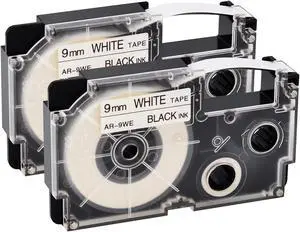 GREENCYCLE 2 Pack Compatible for Casio XR-9WE XR9WE XR-9WE2S 9mm Black on White EZ Label Maker Tapes 3/8 inch x 26 feet