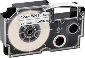 GREENCYCLE Compatible for Casio XR-12WE XR12WE XR-12WE2S 12mm Black on White EZ Label Maker Tapes 1/2 inch x 26 feet