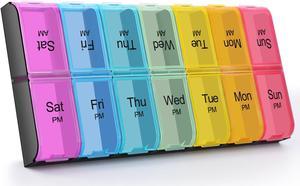 Weekly 7 Day AM PM Pill Organizer, Greencycle 2 Times A Day Pill Cases Large Compartments Pill Box Medicine Organizer Design for Vitamins Fish Oil Supplements (Rainbow)