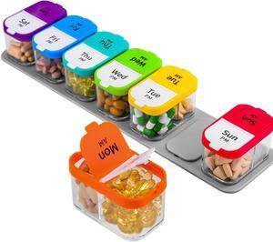 Extra Large Weekly Pill Organizer, Greencycle 2 Times A Day Medicine Organizer AM/PM Pill Cases Moisture-Proof Pill Box Big Compartments to Hold Vitamins Fish Oil for Elders Arthritic Patients