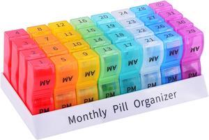 Greencycle Monthly Pill Organizer 30 Day 2 Times a Day AM PM Pill Case, BPA Free Pill Box, Small Compartments to Hold Vitamins, Cod Liver Oil, Fish Oil, Supplements and Medication Great for Travel