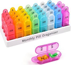 Monthly Pill Organizer 2 Times A Day, Greencycle 30 Day Medicine Organizer, AM PM Pill Cases, 4 Week Pill Box, Small Compartments to Hold Vitamins Fish Oil Supplements Great for Travel