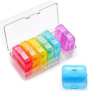 Weekly 7 Day AM PM Pill Organizer, Greencycle 2 Times A Day Portable Travel Pill Box, Moisture-Proof Small Compartments Pill Cases Design for Vitamins Fish Oil Supplements (Clear Box)