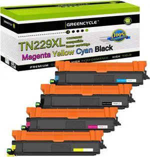 Greencycle TN229XL TN229-XL (BK/Y/M/C) Toner Cartridge Compatible for Brother TN229 TN229K use with MFC-L3780CDW MFC-L3720CDW HL-L3220CDW HL-L3280CDW HL- L3300CDW Printer(4 Pack,High yield)