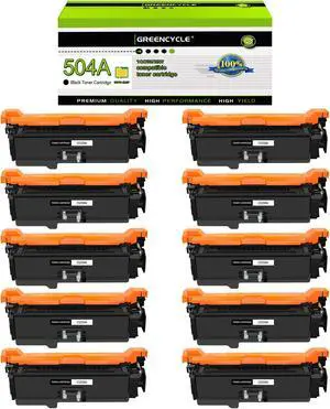 greencycle 10 Pack Toner Cartridge Compatible for HP 504A CE250A Black Toner Works on Color Laser jet CP3525dn CM3530TS CP3525 CM3530 CM3530fs MFP Printer