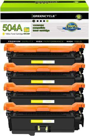 greencycle 4 Pack Toner Cartridge Compatible for HP 504A CE252A Yellow Toner Work with CP3525 CM3530 CM3530fs CP3525dn CP3525n CP3525x Printer