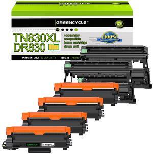 greencycle TN830XL Black Toner Cartridge and DR830 Drum Set Compatible for Brother TN-830XL TN830 TN-830 DR-830 use HL-L2460DW L2400D L2480DW L2405W MFC-L2820DW DCP-L2640DW Printer (4 Toner 2 Drum)