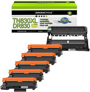 greencycle TN830XL Black Toner Cartridge and DR830 Drum Set Compatible for Brother TN-830XL TN830 TN-830 DR-830 use HL-L2460DW L2400D L2480DW L2405W MFC-L2820DW DCP-L2640DW Printer (5 Toner 1 Drum)