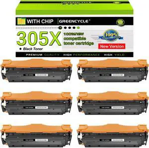 greencycle 6 Pack 305X CE410X Black Compatible Toner Cartridge Replacement for HP 305X 305A CE410X CE410A Works on M451nw M451dw M451dn MFP M475dn M475dw M375nw Color Laser Printer