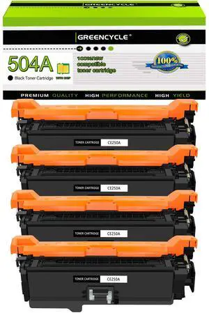 greencycle 4 Pack Toner Cartridge Compatible for HP 504A CE250A Black Toner Works on Color Laser jet CP3525dn CM3530TS CP3525 CM3530 CM3530fs MFP Printer