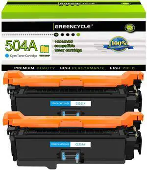 greencycle 2 Pack Toner Cartridge Compatible for HP 504A CE251A Cyan Toner Works on Color Laser jet CP3525dn CM3530TS CP3525 CM3530 CM3530fs MFP Printer