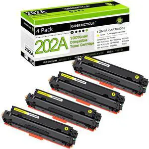 greencycle 202A Yellow toner Cartridge Compatible for HP 202A CF502A Works on Color Laserjet Pro MFP M281fdw M281cdw M254dw M254nw M281fdn M254dn M280nw M254 M281 Printer (Yellow, 4-Pack)