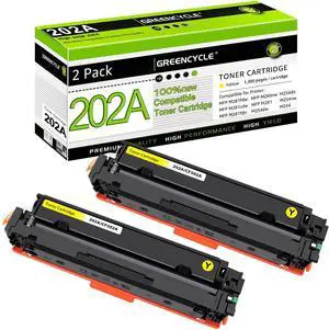 greencycle 202A Yellow toner Cartridge Compatible for HP 202A CF502A Works on Color Laserjet Pro MFP M281fdw M281cdw M254dw M254nw M281fdn M254dn M280nw M254 M281 Printer (Yellow, 2-Pack)