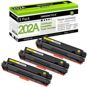 greencycle 202A Yellow toner Cartridge Compatible for HP 202A CF502A Works on Color Laserjet Pro MFP M281fdw M281cdw M254dw M254nw M281fdn M254dn M280nw M254 M281 Printer (Yellow, 3-Pack)