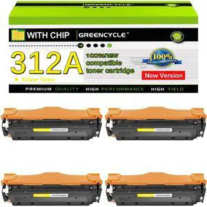 greencycle 4 Pack 312A Yellow Compatible Toner Cartridge Replacement for HP 312A CF382A Toner Works on Color Laser Jet Pro MFP M476dw M476nw M476dn Printer