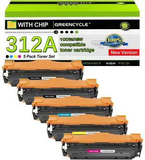 GREENCYCLE 5 Pack Compatible Toner Cartridge Replacement for HP 312A CF380A CF381A CF382A CF383A Works on Color Laser Jet Pro MFP M476dn M476dw M476nw Printer (2 Black 1 Cyan 1 Yellow 1 Magenta)