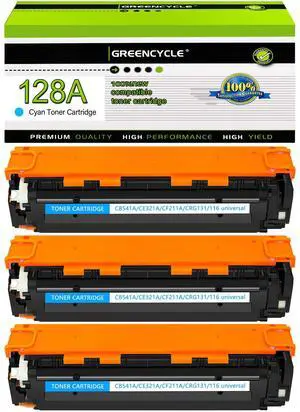 GREENCYCLE 3 Pack CE321A Cyan Compatible Toner Cartridge Replacement for HP 128A CE321A work with Laser Jet Pro CP1525nw CM1415fn CM1415fnw Color MFP Printer