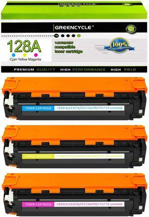 GREENCYCLE 3 Pack 128A Compatible Toner Cartridge Replacement for HP 128A CE321A CE322A CE323A work with Laser Jet Pro CP1525nw CM1415fn CM1415fnw Color MFP Printer(1 Cyan 1 Yellow 1 Magenta)